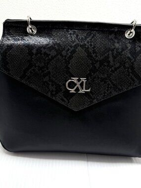 CXL Christian Lacroix Python Satchel Bag Black Structured Top Handle Purse NWT